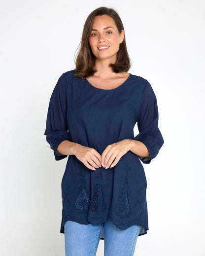 Sophia Cotton Top - Navy Nouveau