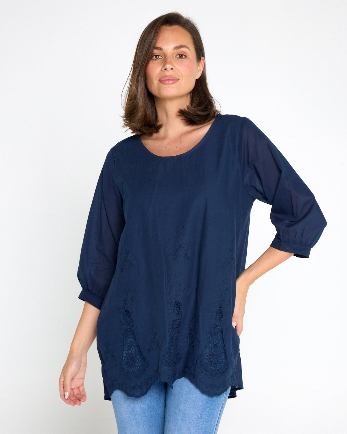 Sophia Cotton Top - Navy Nouveau