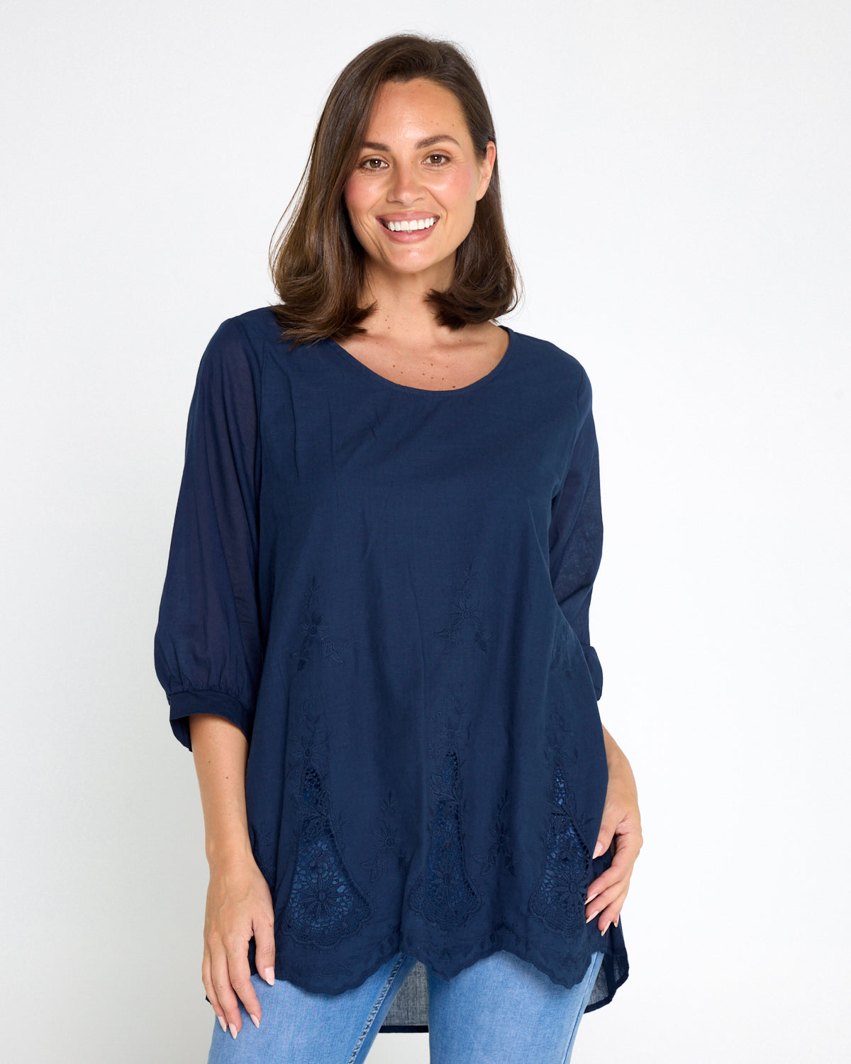 Sophia Cotton Top - Navy Nouveau