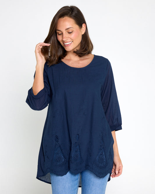 Sophia Cotton Top - Navy Nouveau