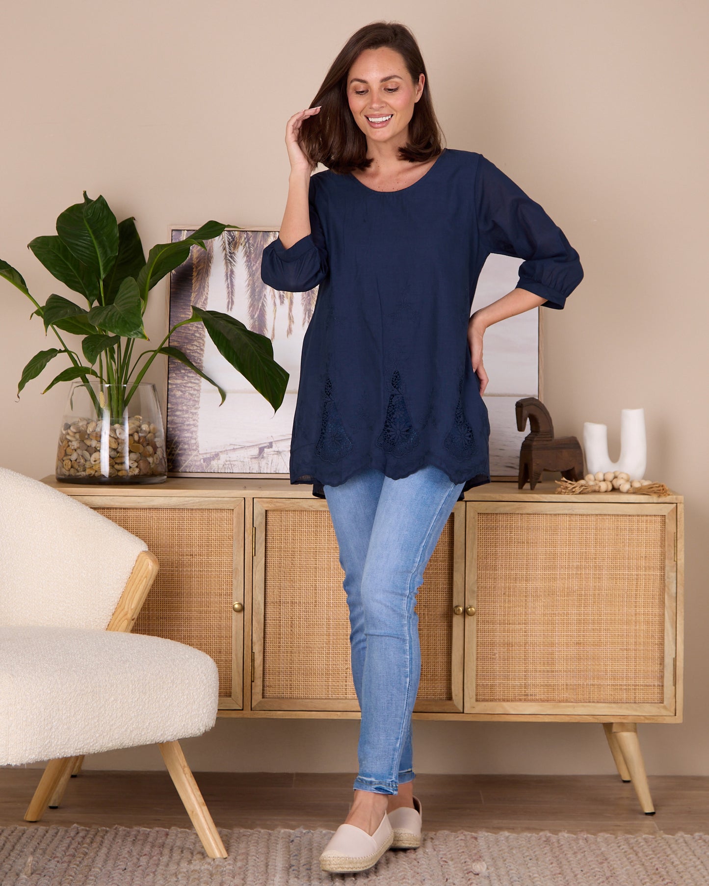 Sophia Cotton Top - Navy Nouveau