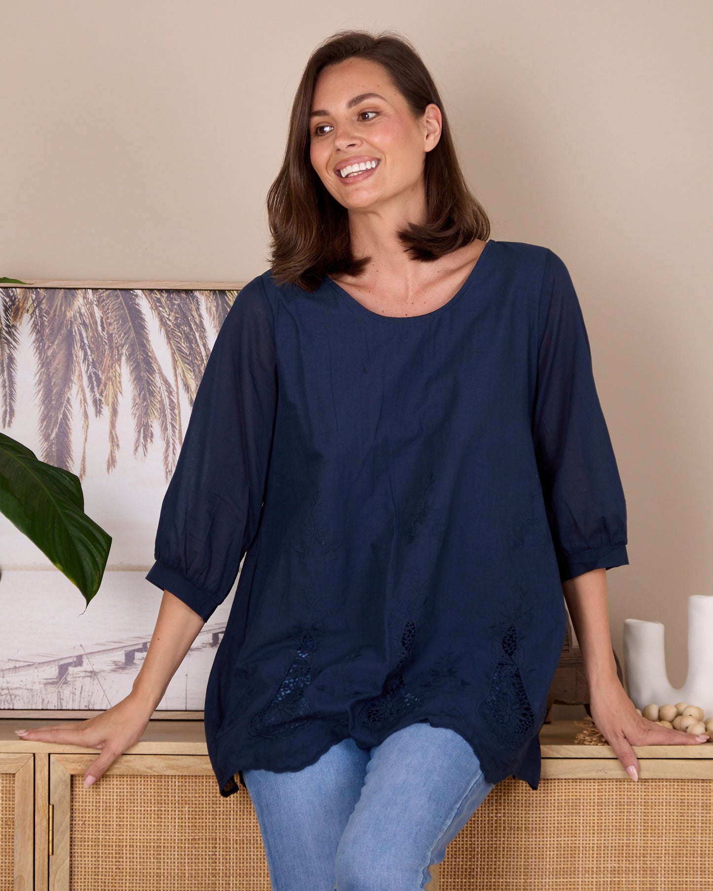 Sophia Cotton Top - Navy Nouveau