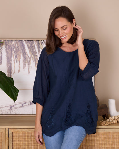 Sophia Cotton Top - Navy Nouveau