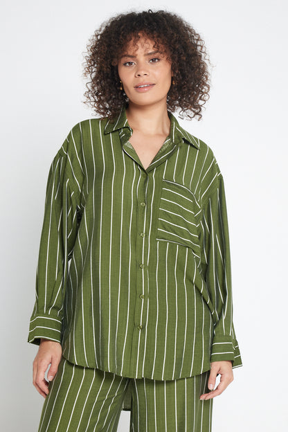 Neave Shirt - Green/White Stripe