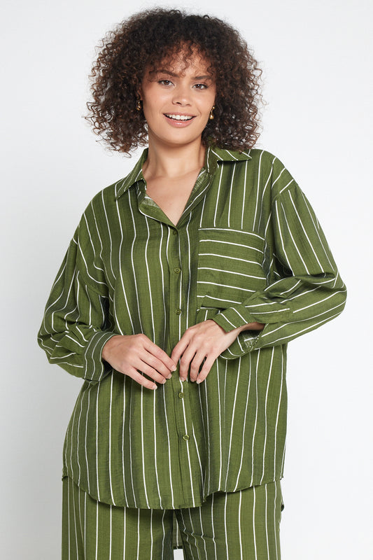 Neave Shirt - Green/White Stripe
