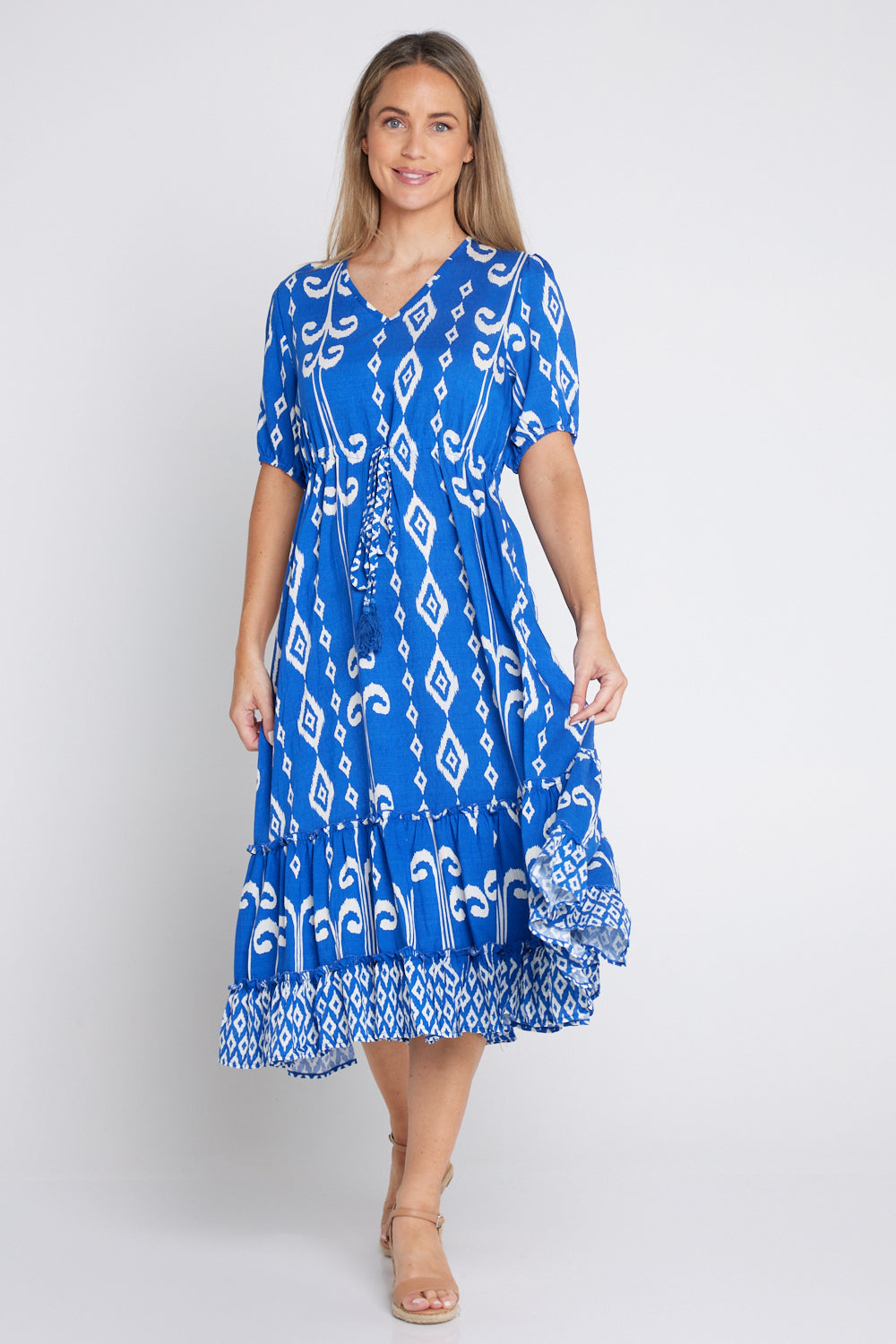 Neesha Dress - Royal Blue/White Print
