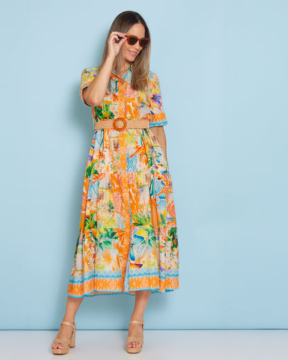 Neroli Cotton Shirt Dress - Tangerine Dream