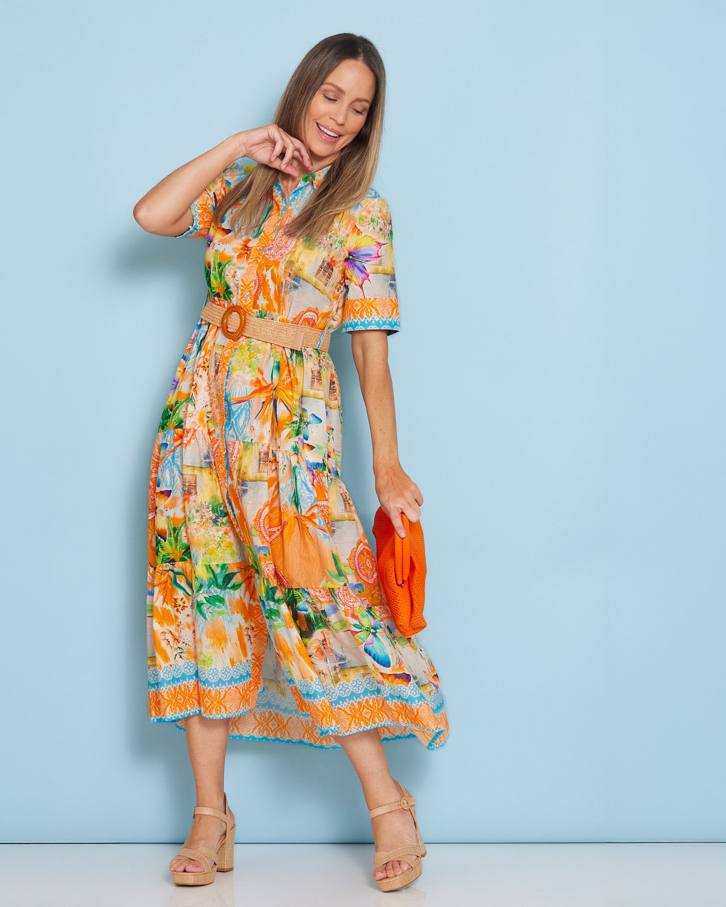 Neroli Cotton Shirt Dress - Tangerine Dream