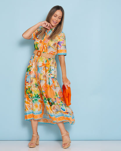 Neroli Cotton Shirt Dress - Tangerine Dream