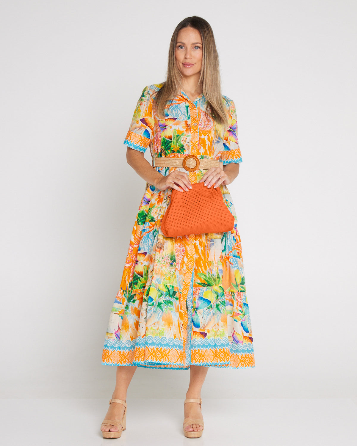 Neroli Cotton Shirt Dress - Tangerine Dream