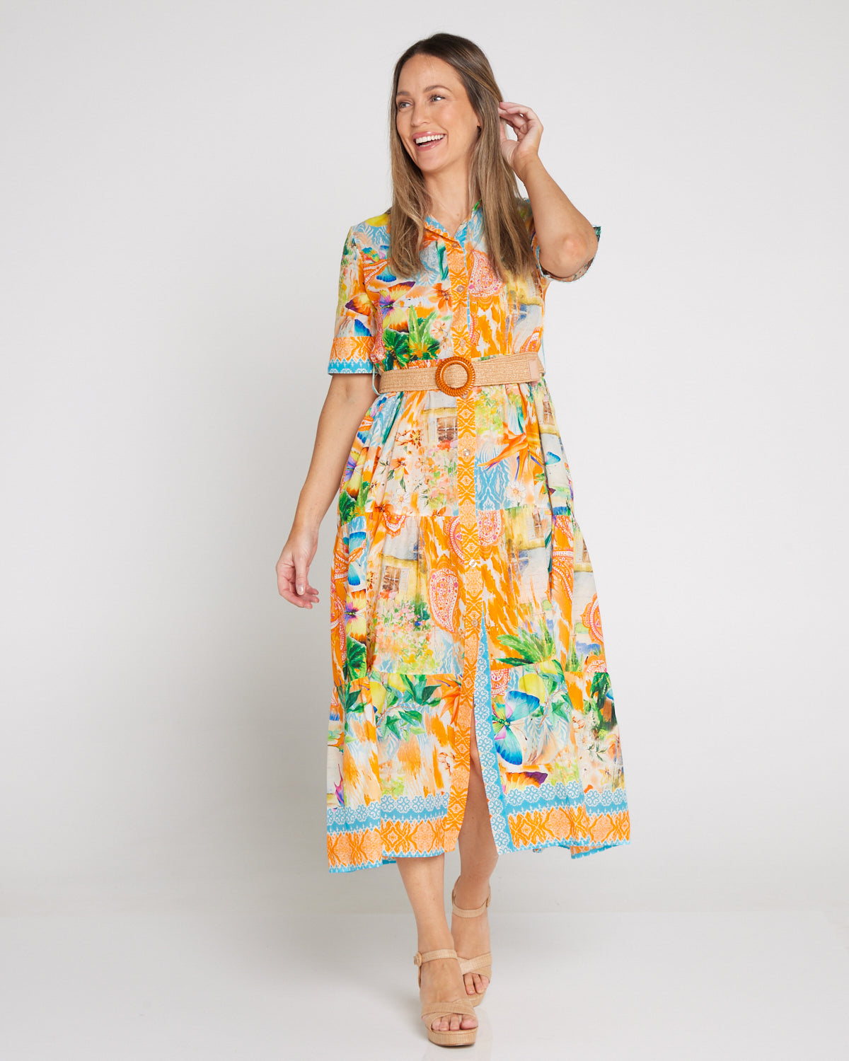 Neroli Cotton Shirt Dress - Tangerine Dream