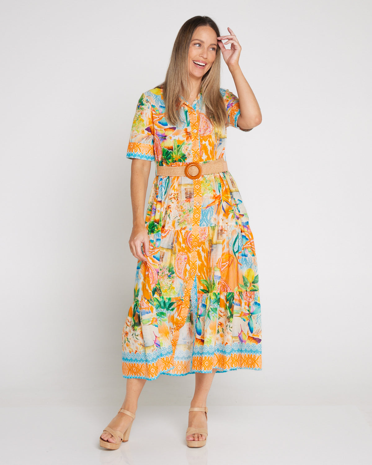 Neroli Cotton Shirt Dress - Tangerine Dream