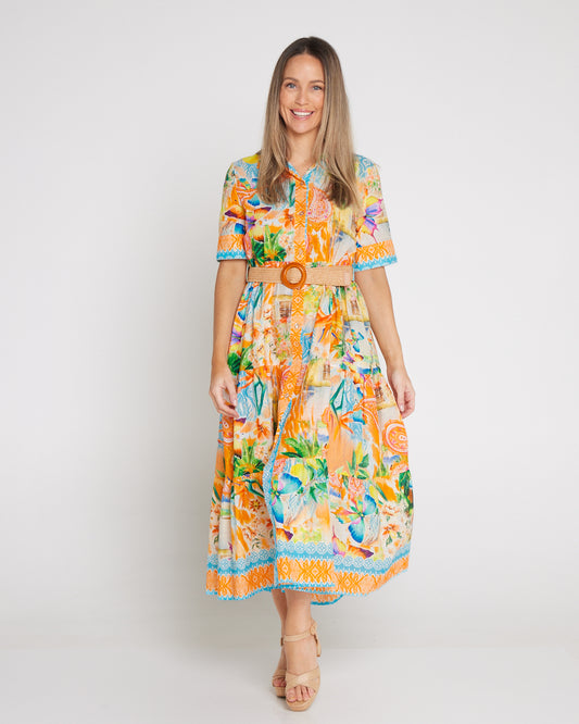 Neroli Cotton Shirt Dress - Tangerine Dream