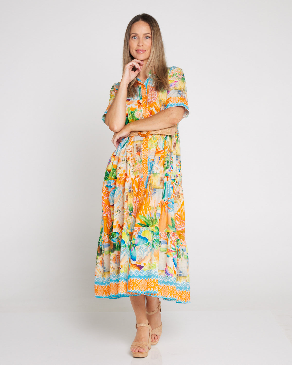 Neroli Cotton Shirt Dress - Tangerine Dream