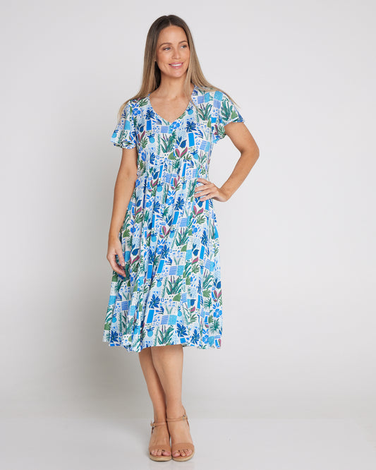 New Brighton Petite Dress - Cobalt Coastal Botanical