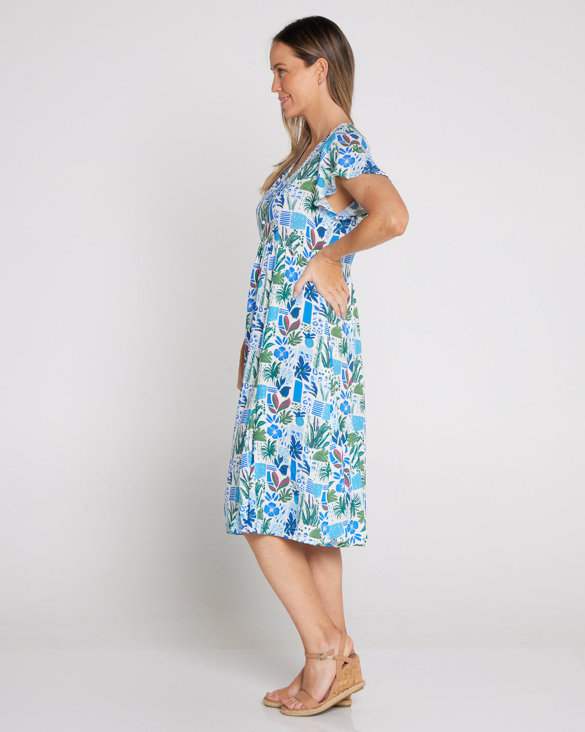 New Brighton Petite Dress - Cobalt Coastal Botanical
