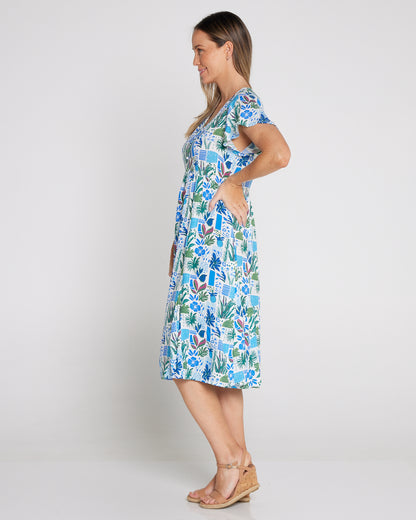 New Brighton Petite Dress - Cobalt Coastal Botanical