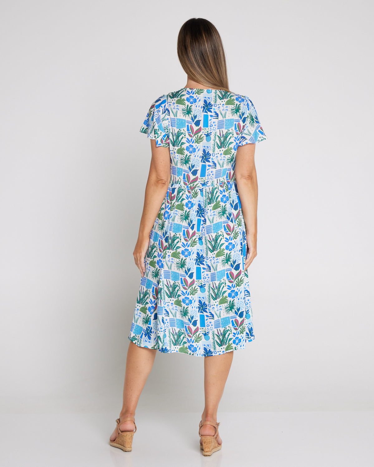 New Brighton Petite Dress - Cobalt Coastal Botanical