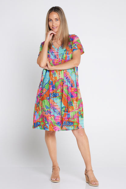 Nicola Cap Sleeve Cotton Dress - Banana Leaf