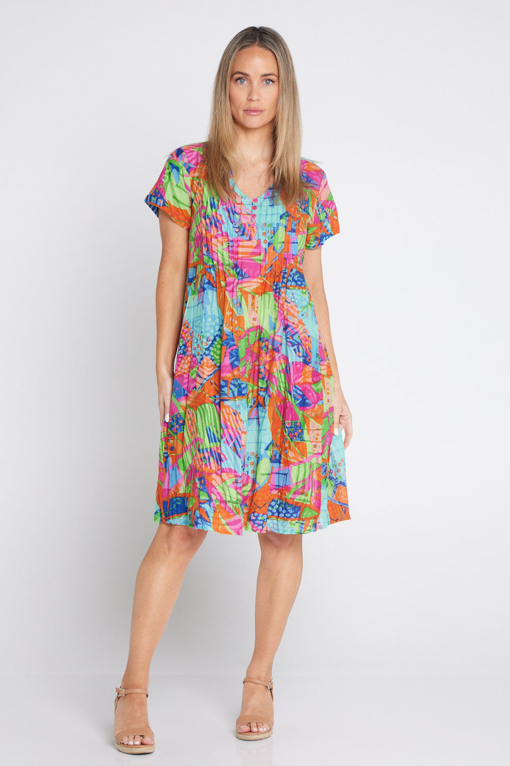 Nicola Cap Sleeve Cotton Dress - Banana Leaf