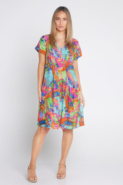 Nicola Cap Sleeve Cotton Dress - Banana Leaf