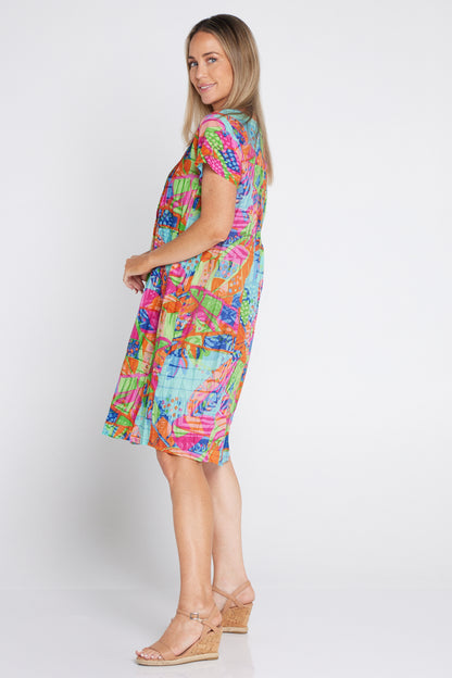 Nicola Cap Sleeve Cotton Dress - Banana Leaf