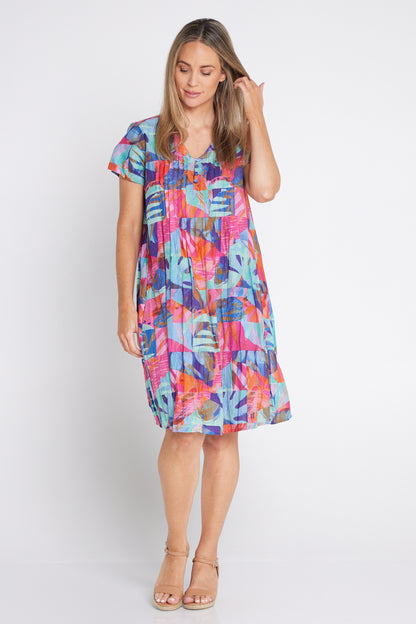 Nicola Cap Sleeve Cotton Dress - Blocks
