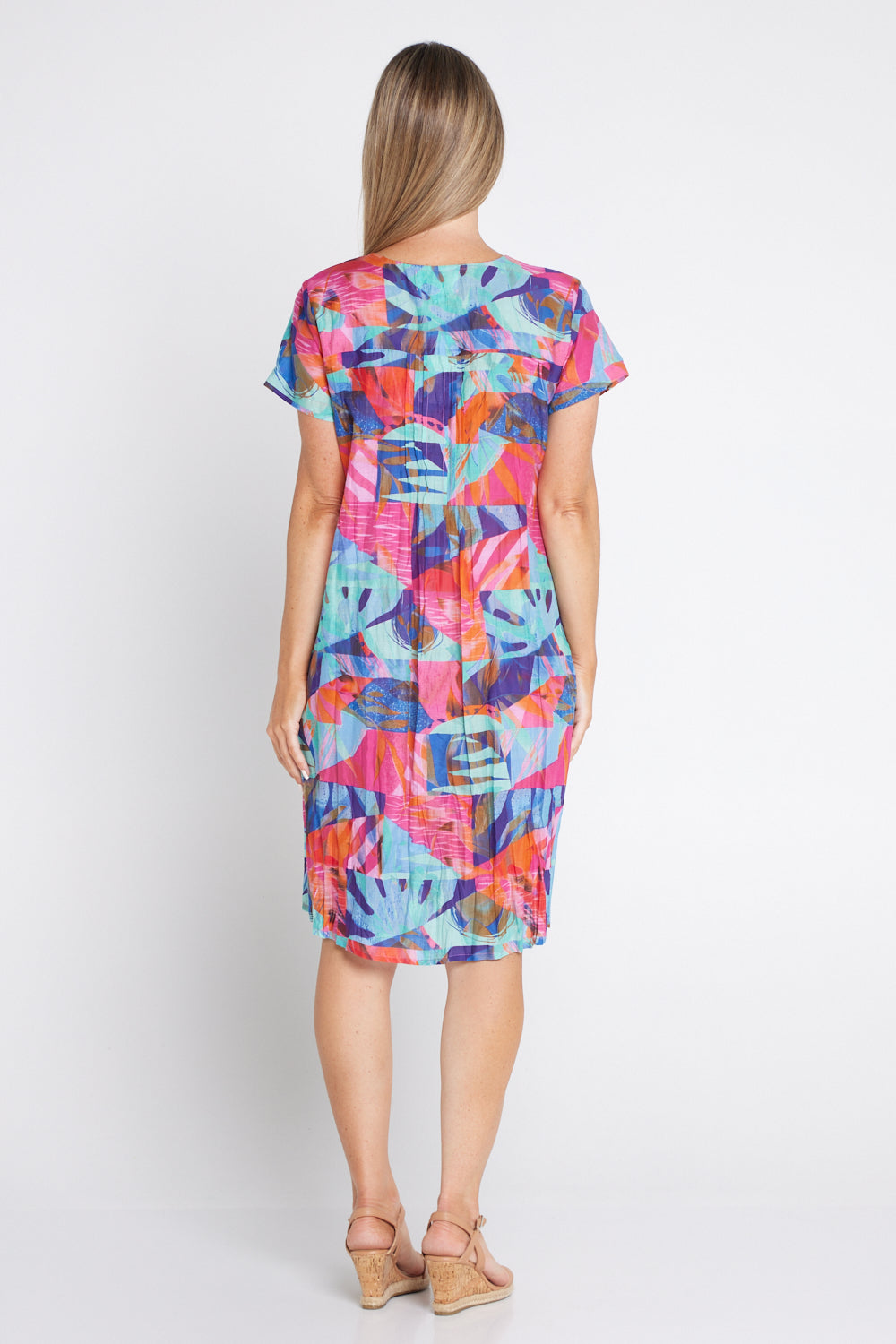 Nicola Cap Sleeve Cotton Dress - Blocks