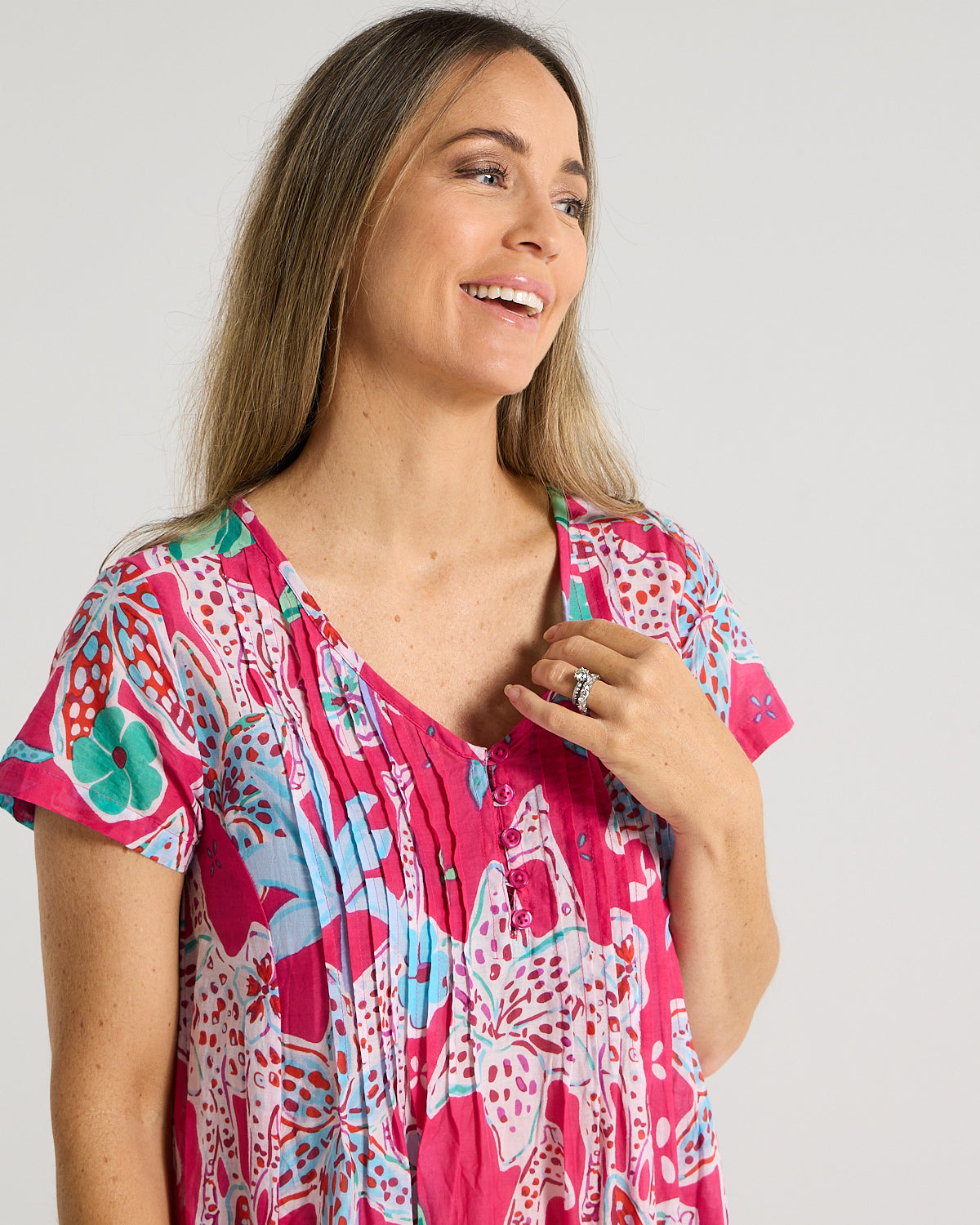 Nicola Cotton Dress - Giraffes Pink
