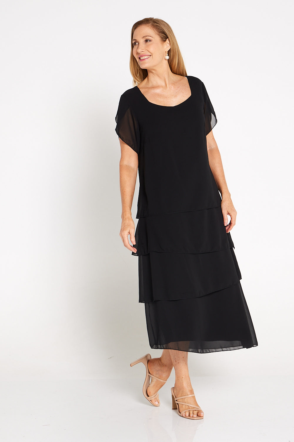 Odette Tiered Chiffon Dress - Black | Mature Women's Event Wear – TULIO ...