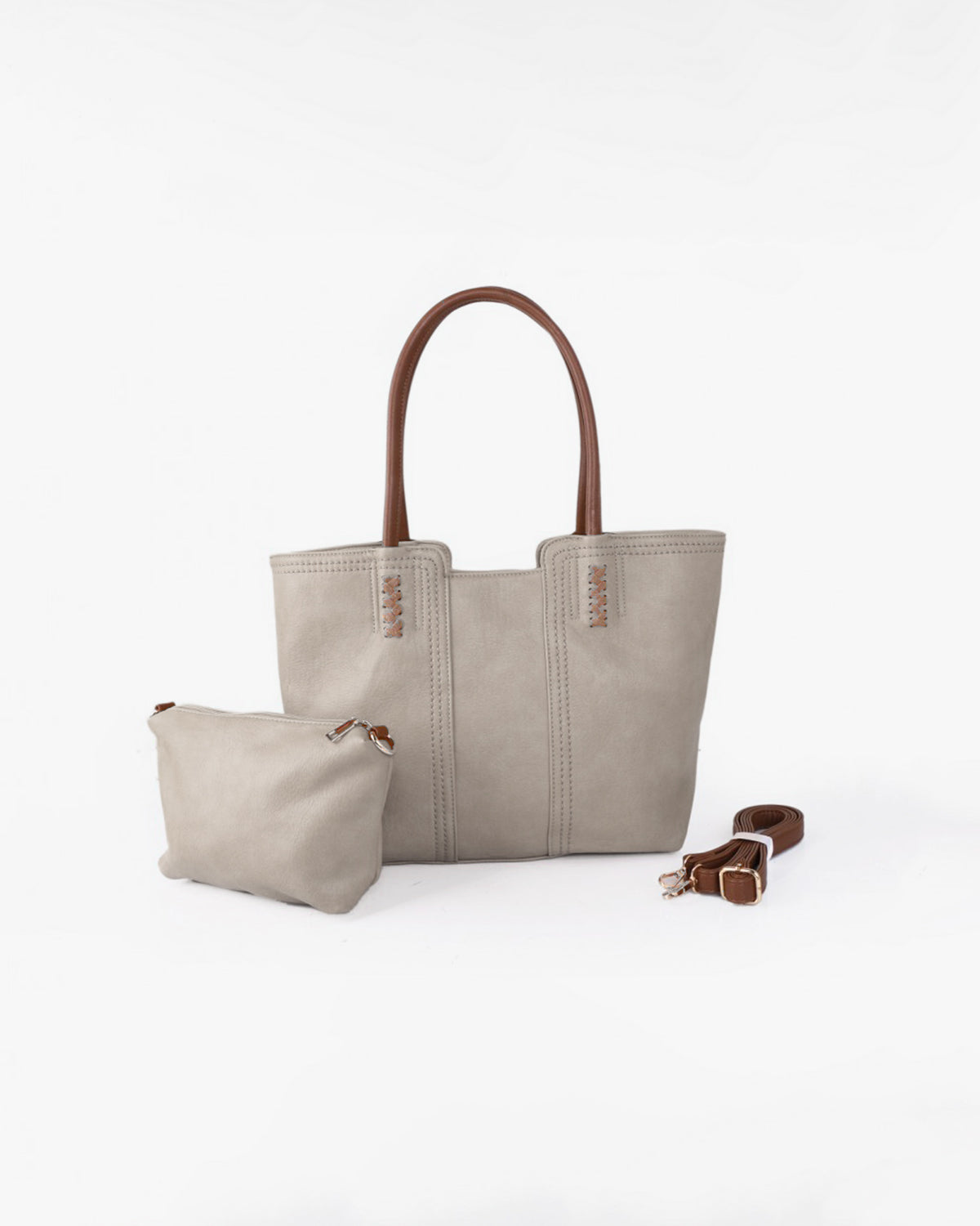 Odina Tote Bag & Clutch - Taupe