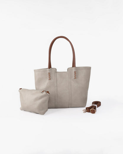 Odina Tote Bag & Clutch - Taupe