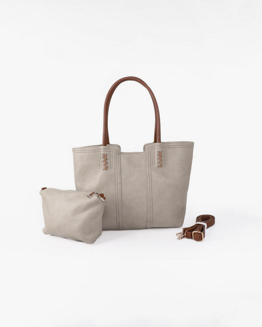 Odina Tote Bag & Clutch - Taupe