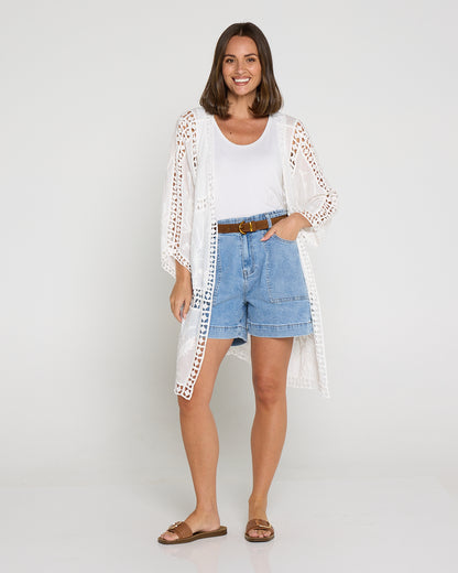 Oline Cotton Lace Kimono - Lotus
