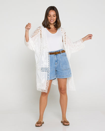 Oline Cotton Lace Kimono - Lotus
