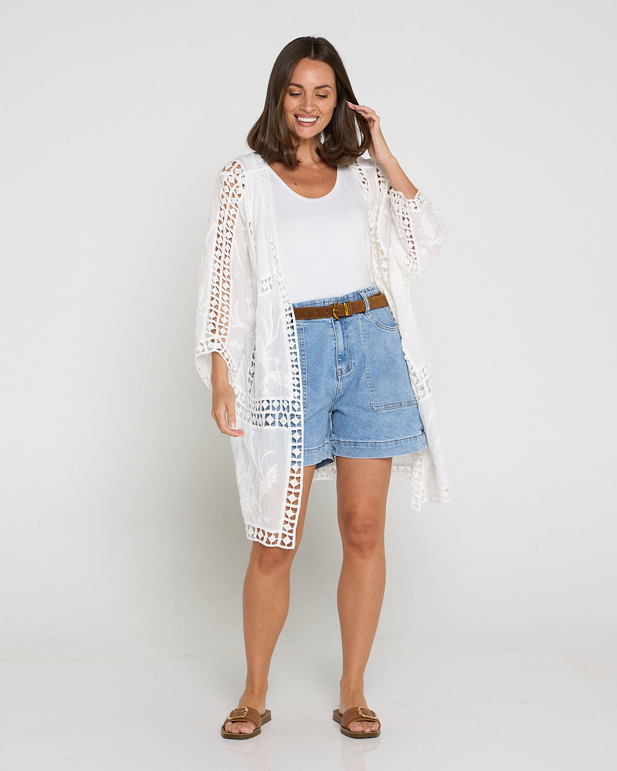 Oline Cotton Lace Kimono - Lotus