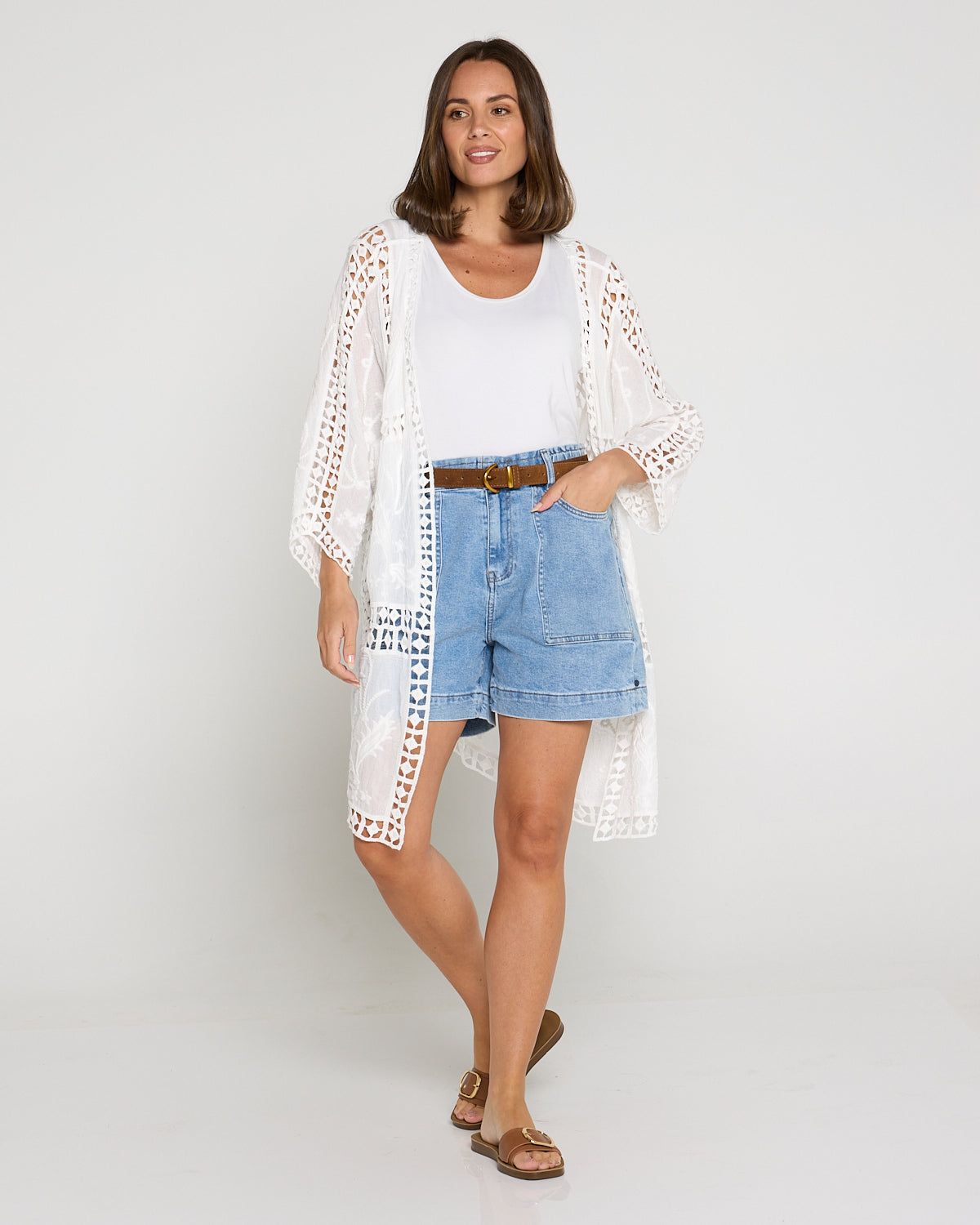 Oline Cotton Lace Kimono - Lotus