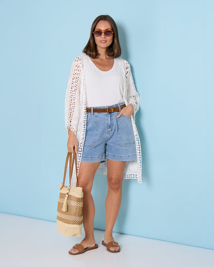 Oline Cotton Lace Kimono - Lotus