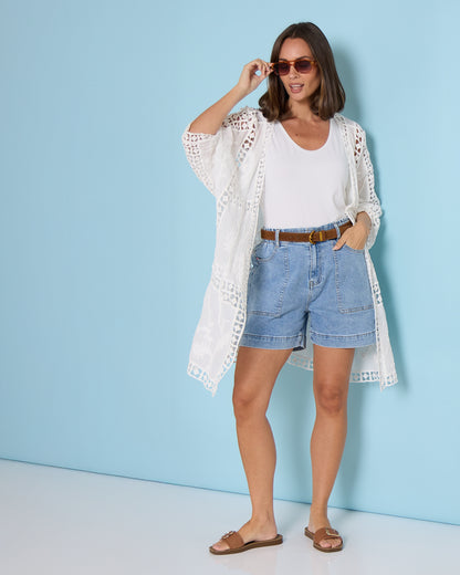 Oline Cotton Lace Kimono - Lotus