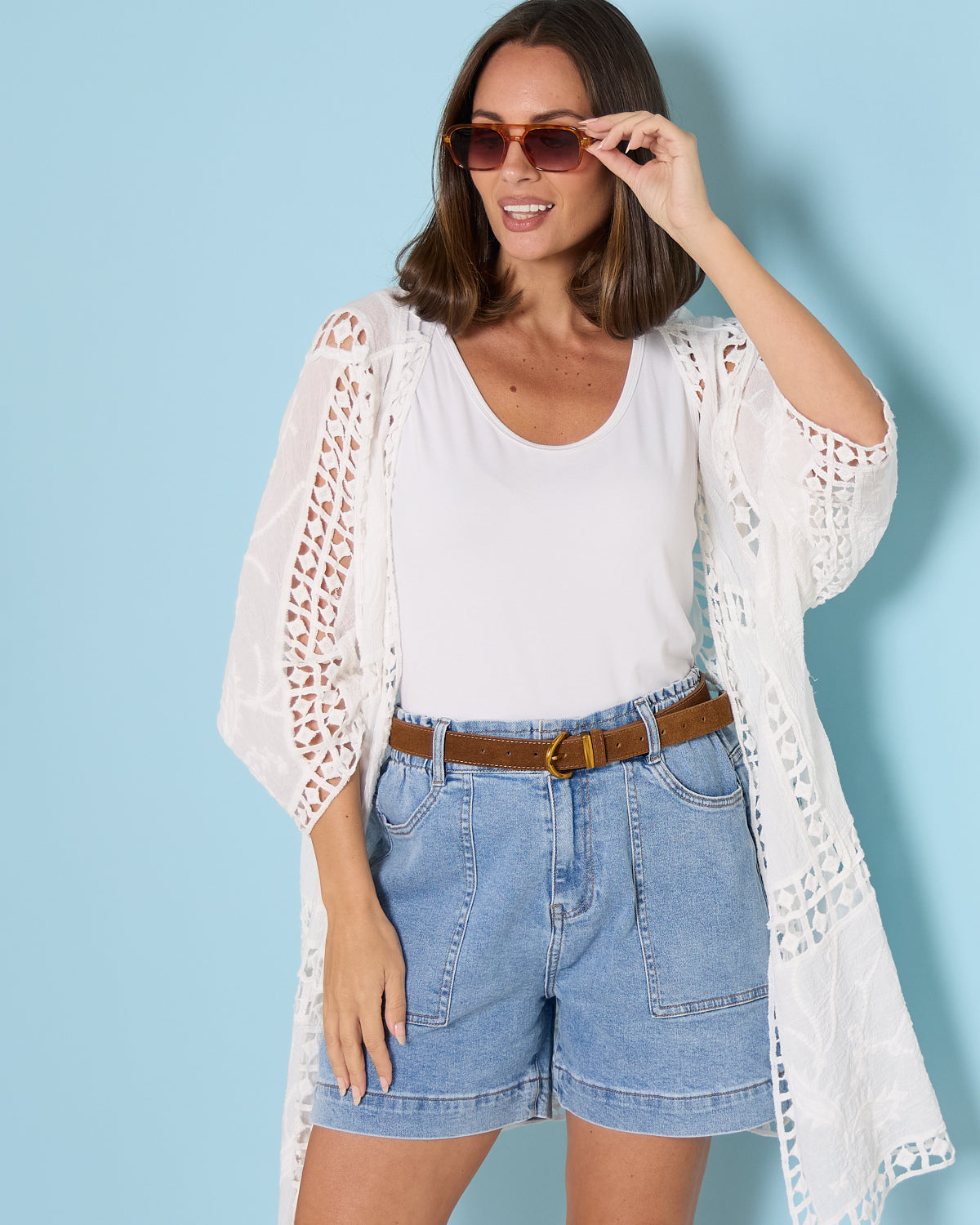 Oline Cotton Lace Kimono - Lotus