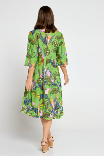 Rebecca Tie Neck Dress - Tropical Lime