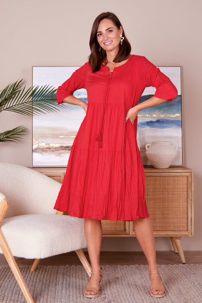 Amber Cotton Dress - Red