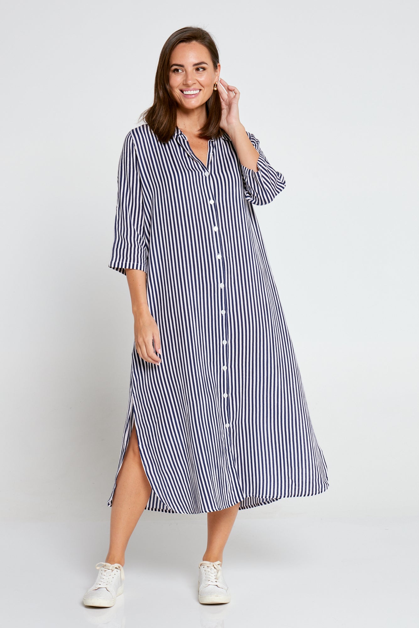 Natalie Cotton Blend Dress - Navy Stripe
