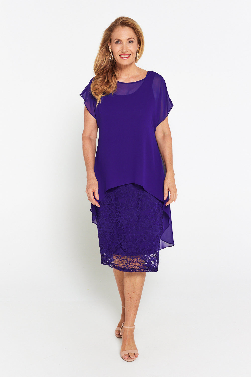 Ophelia Lace & Chiffon Dress - Purple