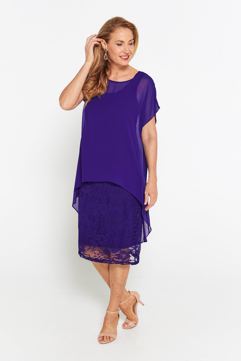 Ophelia Lace & Chiffon Dress - Purple