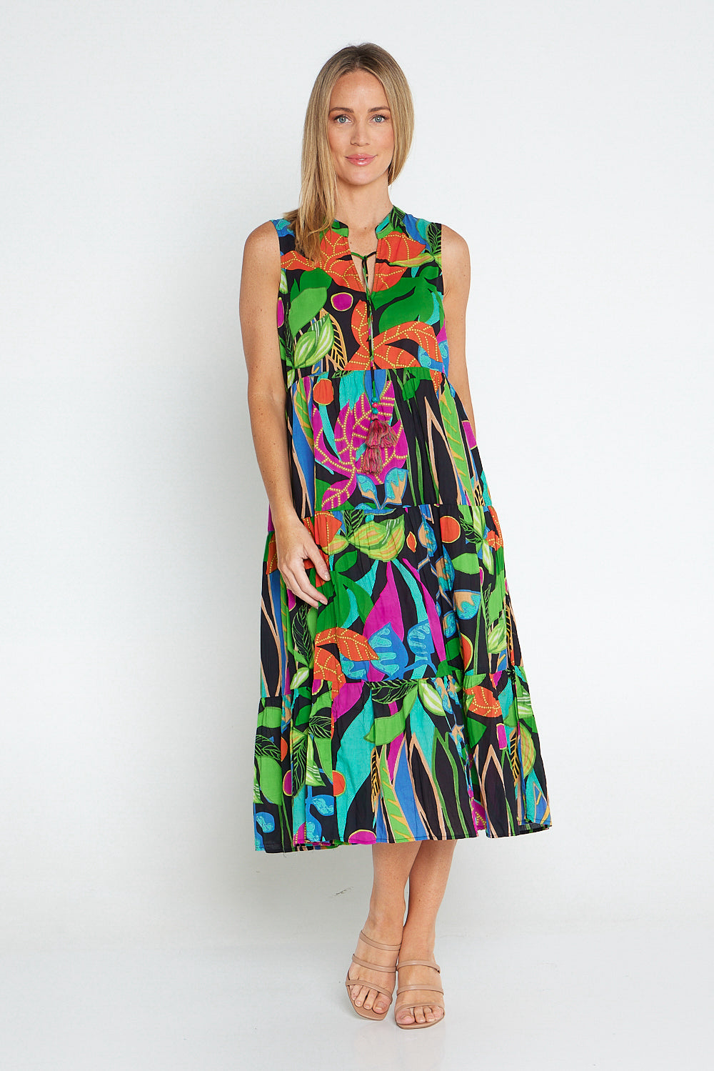 Nicossia Sleeveless Layered Dress - Summer Botanical