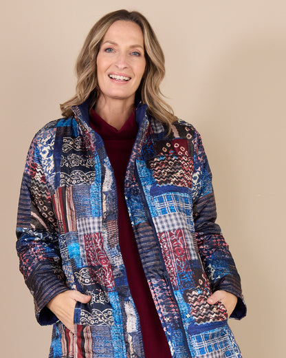 Orientique Reversible Puffer Coat - Kantha Patch