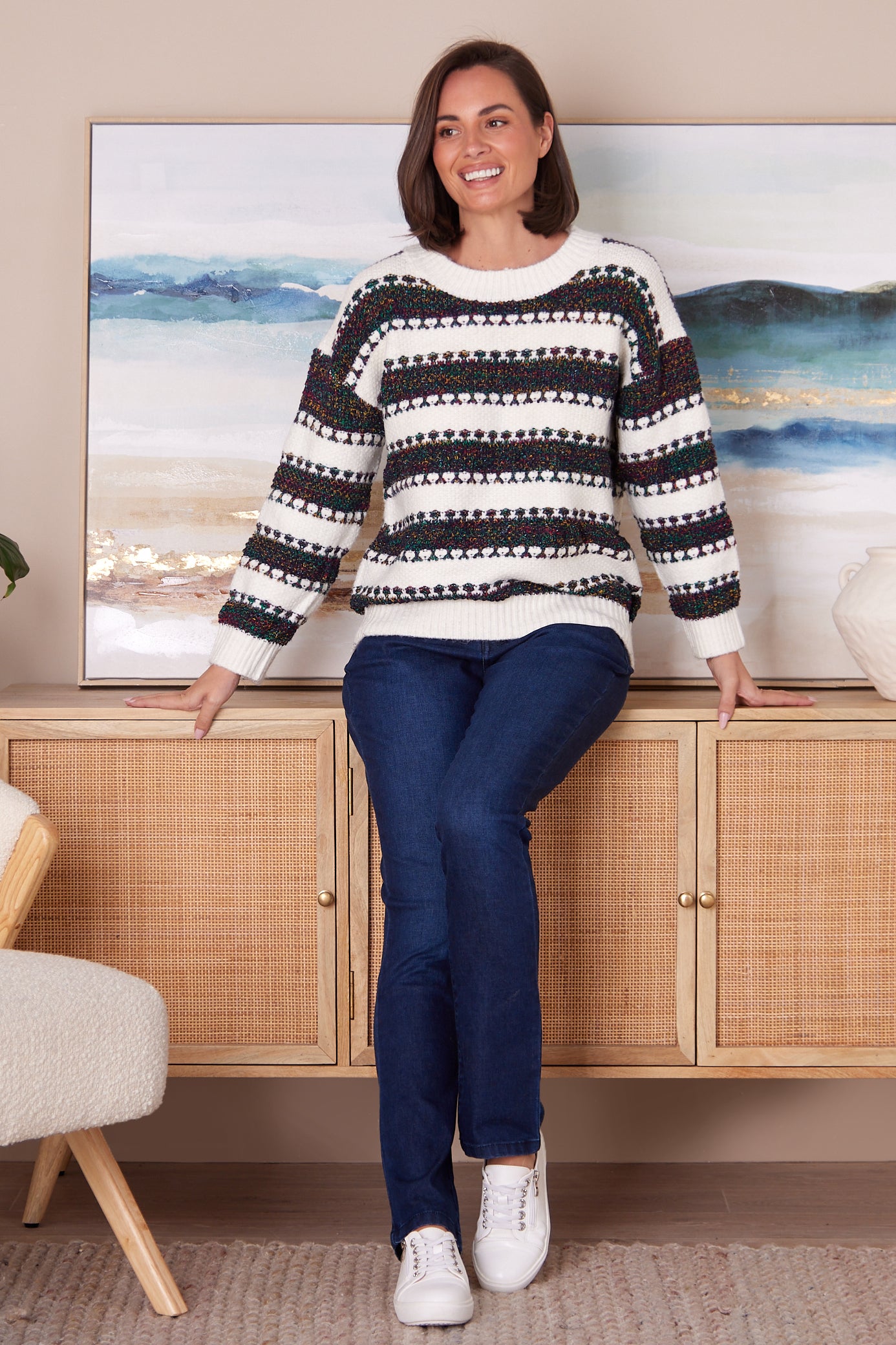 Blue and white striped jumper womens sales