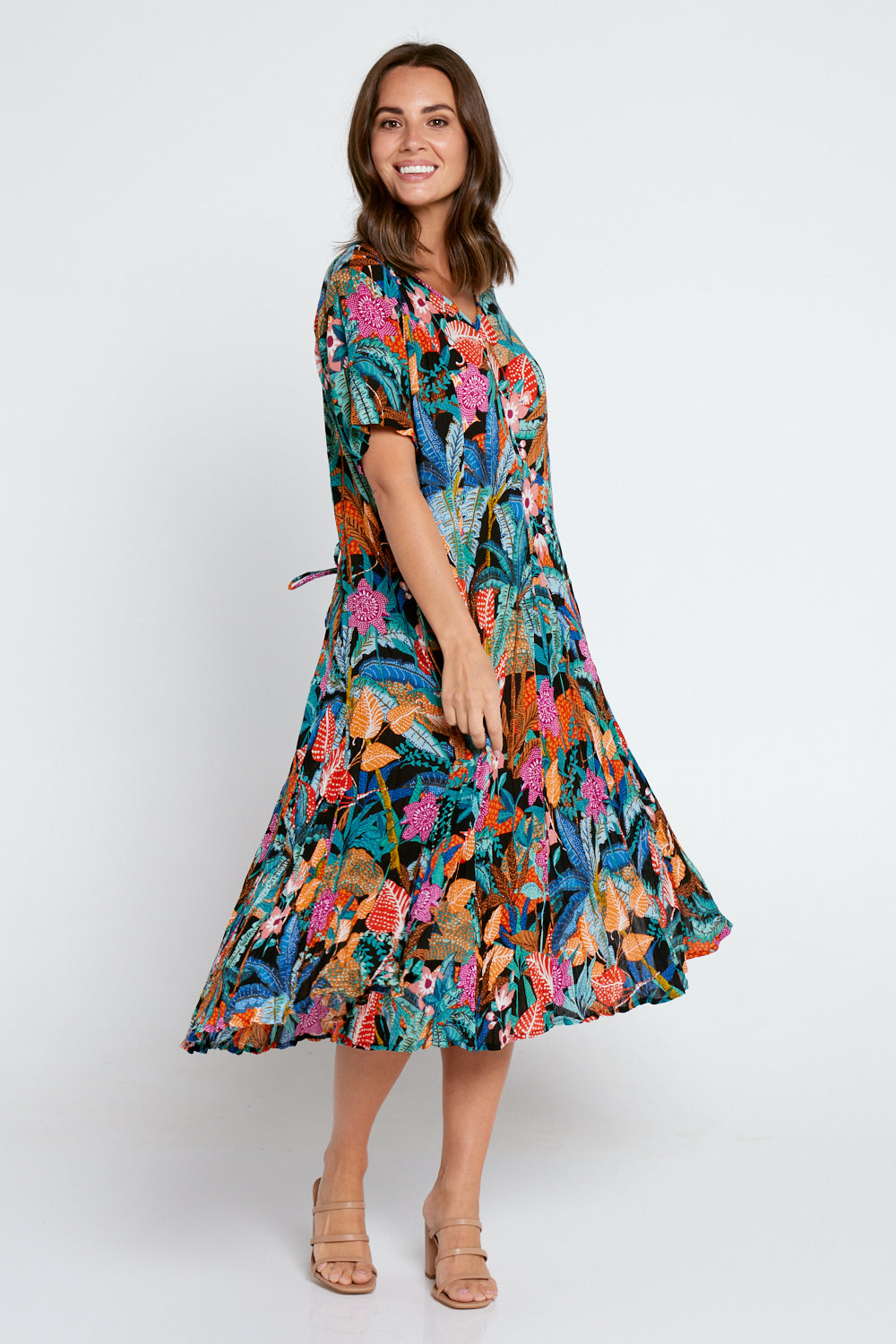 Godet Short Sleeve Dress - Paphos Print