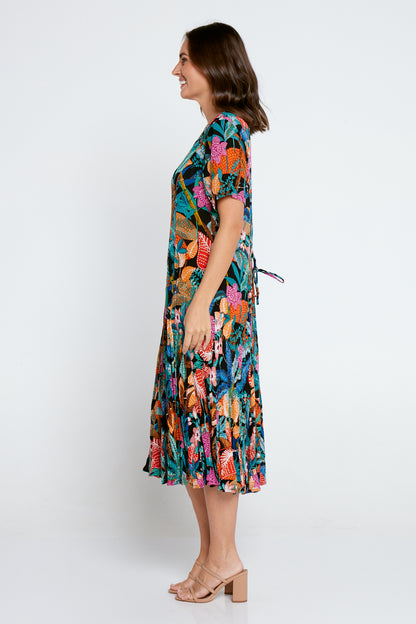 Godet Short Sleeve Dress - Paphos Print